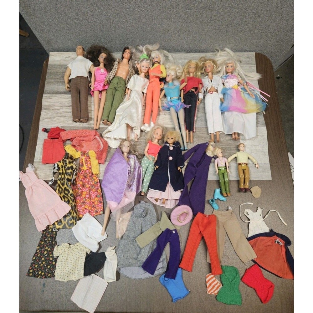 Vintage Barbie Doll Lot: Ken, GI Joe, & Others .  Lots Of Clothes 60s, 80s, 90s